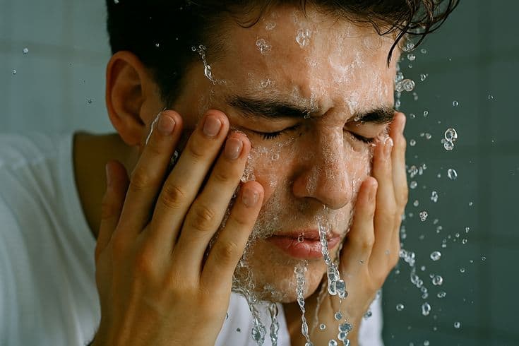 Barbeiro adulto jovem lavando o rosto